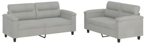 vidaXL Ensemble de Canapés avec Coussins 2 pcs, Canapés avec Accoudoirs et Dossier, Ensemble de Meubles, Mobilier de Salon, Moderne, Gris Clair Tissu Microfibre