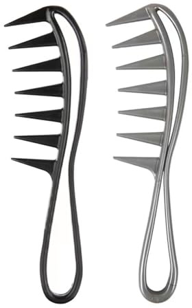Dladhict 2Pcs Wide Tooth Comb for Wet Curly Wavy Thick Long Hair - Premium Plastic Grip for Wigs, Barber Salon - Large Shark Teeth Anti-Static Hair Combs for Men Women (Black, Grey)