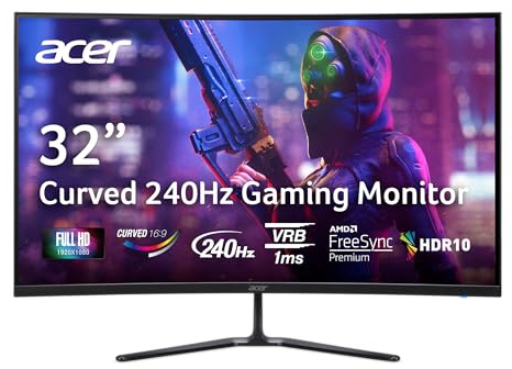 acer Nitro FHD 1920 x 1080 1500R Curved Gaming Monitor para PC | AMD FreeSync Premium | 240Hz | VRB 1ms | Montaje VESA | HDR10 | 1x puerto de pantalla 1.4 y 2x HDMI 2.0 | ED320Q X2bb mibb ipx