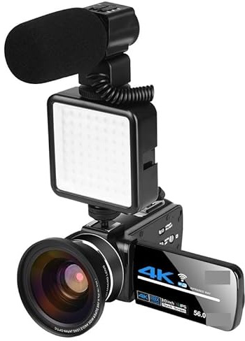 AUBEST Videocamera Fotocamera digitale Videocamera 4k Videocamera Streaming live Visione notturna Fotografia da 58 MP Fotocamere digitali Registrazione Vlog(128G SD Card,With Lens Light MIC)