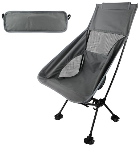 aiGear Folding Camping Chairs | Lightweight High Back Outdoors Chair | with Storage Bag & Load Anti Slip Foot Covers | for Outdoors Garden Hiking Fishing Picnic BBQ Beach Travel | Gray