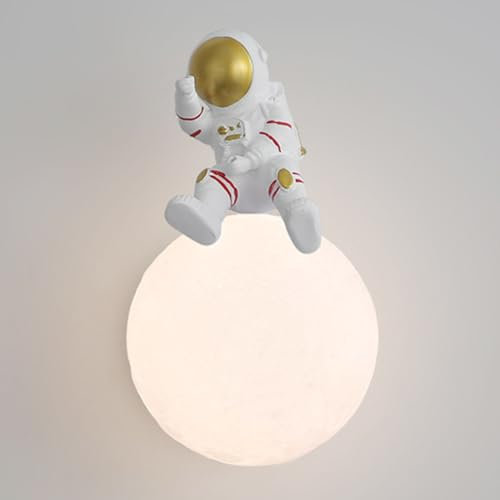 Jadssox Astronauten-Wandleuchte, LED-Cartoon-Wandleuchte, Kinderzimmer-Wandleuchte, weiße Kugel-Wandleuchte, Kinderzimmer, Nachttisch-Wandleuchte, 5 W G9-Wandwaschleuchten