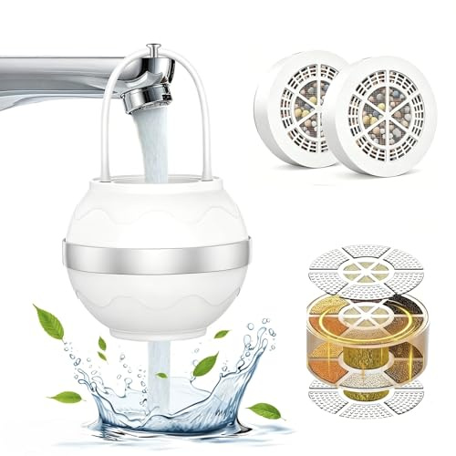 8 Stages Portable Bath Filter - Softens Hard Water, Purifies for Sensitive Skin & Hair (2 Filter Elements)