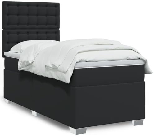 qohoio Boxspringbett mit Matratze Schwarz 80x200 cm KunstLED Bett Boxspringbett Bett Mit Matratze Polsterbett Schlafzimmer MöBeler - 3292996