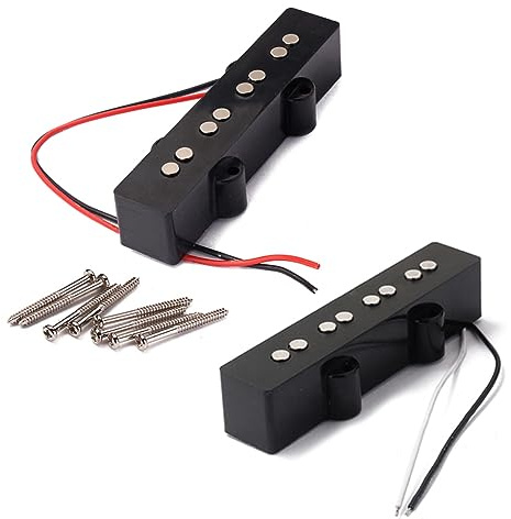 SHOWERORO 4-saitiger Bass Tonabnehmer Satz Steg Hals Offen V Ersatzteil für E-bass Gitarre Schwarz