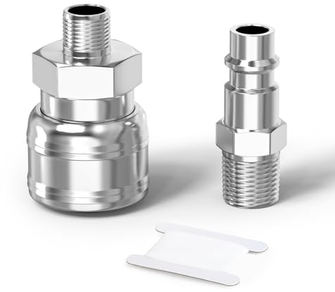 ERGAOBOY 1 Set German Type 1/4 BSP Male Air Coupler and Plug Kit | Interchangeable mating socket, mechanical shutoff check valve, airtight steel profile, for compressed air lines