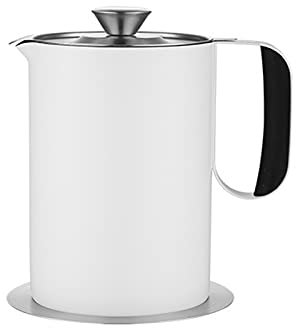 Ölkannen Sieb Öl Filter Topf Fettbehälter Filter, Mit Deckel, 304 Edelstahl Anti-Leckage Ölabscheider Und Keeper, Multifunktions Für Braten Kochen Öllagerung Küche (Weiß,2L)