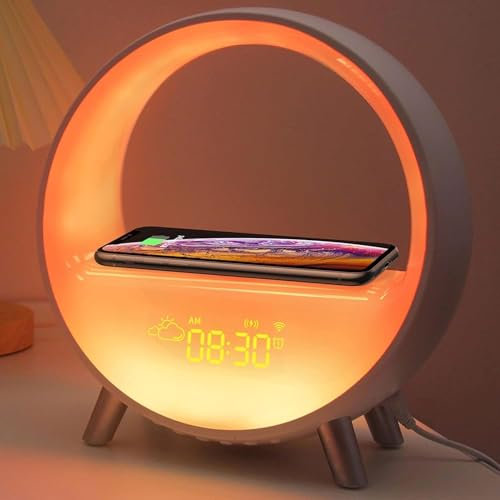 Smart Sunrise Wecker mit kabellosem wiederaufladbarem Rhythmus-Umgebungslicht - Elektronischer Wecker Nachtlicht, Smart Buntes Umgebungslicht, Weckwecker mit Schlummermodus