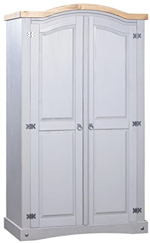 Juroupi Armadio in Legno di Pino Messicano Corona 2 Ante Grigio,Armadio,Armadio di Stoccaggio Salvaspazio,Mobile Portaoggetti,Guardaroba,Mobile per Camera da Letto-282619