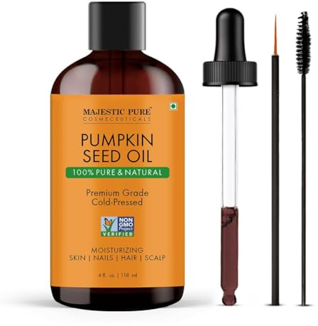 Majestic Pure, Pumpkin Carrier Oil | 100% Pure & Natural Premium Grade Cold Pressed Oil | Hair, Eyelashes, Eyebrows, Nails | Moisturizing & Nourishing | Body, Hair & Carrier Oil | 118 ml