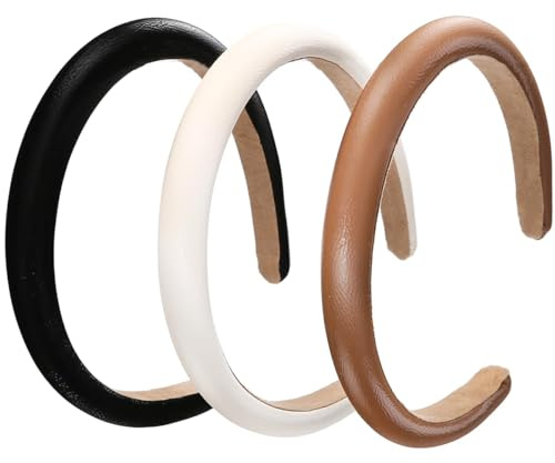 Xiaohui887 3 fasce imbottite per capelli da donna, in pelle tinta unita, cerchietto, accessori per capelli alla moda, accessori per capelli per ragazze e donne