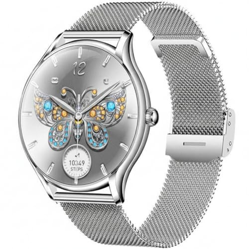 Genérico Smartwatch Elegante para Mujer, Pantalla AMOLED 1.43, Correa Rosa, Carcasa Dorada, Monitor de Bienestar, Actividad Deportiva, Resistente a Las Salpicaduras (Plateado)
