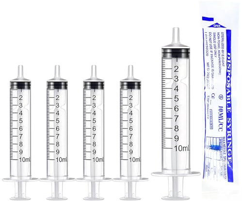 5 Stück 10ml plastikspritze, einzeln verpackt, ohne Nadeln | für die Fütterung von Haustieren, wissenschaftliche Labors, Flüssigkeitsmessung, Kolostrum Spritze