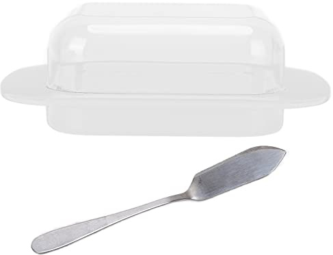 Contenitore di stoccaggio del burro con portamette per piatto di formaggio vassoio ampio rettangolare durevole PP+materiale PC per frigorifero da cucina 18.5x11.5x6.5cm Include il (Coltello da burro