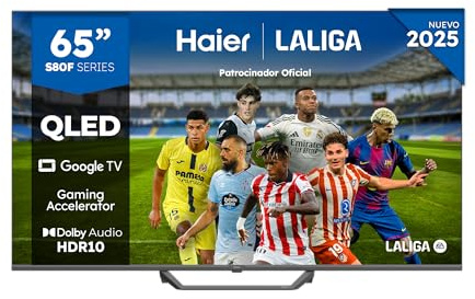 Haier QLED 4K UHD H65S80FUX - 65, Smart TV, Google TV, Dolby Audio, HDR 10, Smart Remote Control, Google Assistant, Bluetooth 5.1, Gaming Accelerator, USB 2.0, DBX TV, HDMI 2.1 x 4, Sin Marcos, 2025