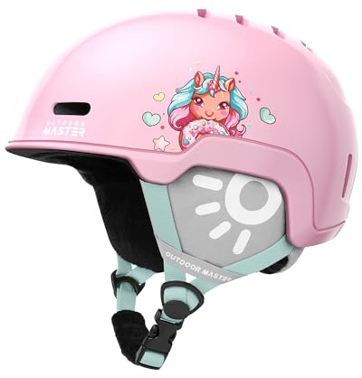 Outdoor Master Skihelm für Jungen und Mädchen, Modell Reindeers Kids – In-Mold Technologie mit 12 Lufteinlässen – Einstellung mit Rad und abnehmbarem Futter, ASTM-zertifiziert