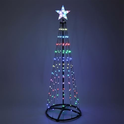 Lichterbaum mit Stern Spitze 150 cm, schwarz Multicolor, 154 LED | Metall Weihnachtsbaum, Fernbedienung, Timer, Für Außen, Weihnachten Advent Garten Deko