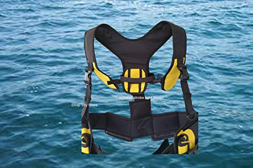 AKM Sports Professional Scuba Diving Weight Harness, Black and Yellow, Adjustable with Strobe Light Holder and Quick-Release Ditch Pockets (X Large)