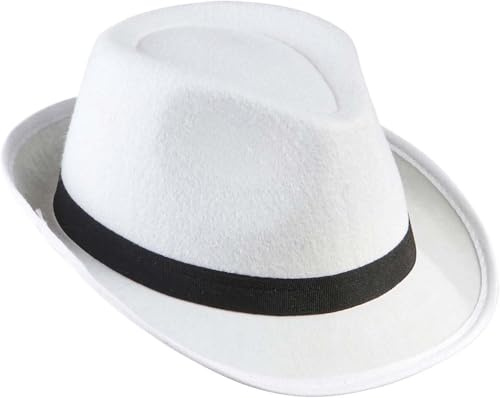 TrendandStylez Mafia Hut für Herren & Damen – eleganter 20er-Jahre Gangsterhut in Schwarz & Weiß mit Kontrastband – Filzhut für Karneval, Gatsby, Party, Kostüm Accessoire Vintage