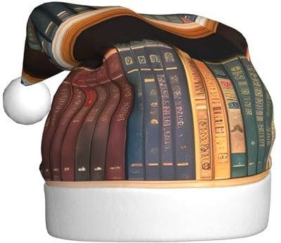 AYYQWE Gorro de Papá Noel con estampado de biblioteca para hombres y mujeres, decoración de fiesta, Año Nuevo, festividades, celebraciones, gorro de Navidad