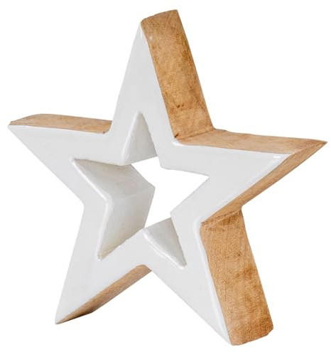 levandeo Holz Stern 25x25cm Mango Weiß Natur Braun Tischdeko Deko Aufsteller Rustikal Weihnachtsdeko Weihnachtsstern