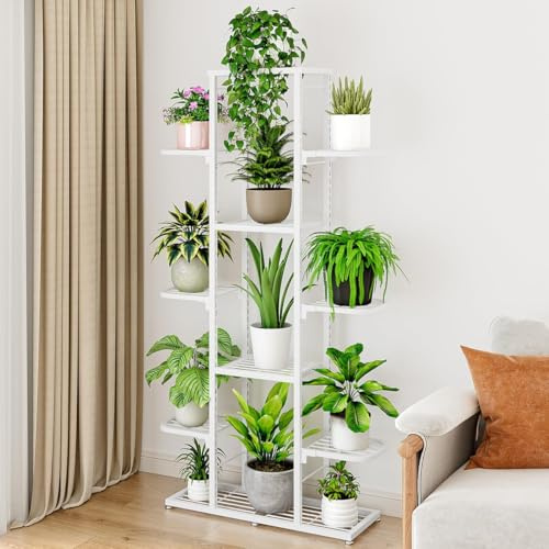 Koioplie Blumenregal, Blumenständer Mit 7 Ablagen, Pflanzenständer, Pflanzenregal, Pflanzentreppe, Standregal, Regal Für Wohnzimmer, 62.5* 23* 126cm, Weiß