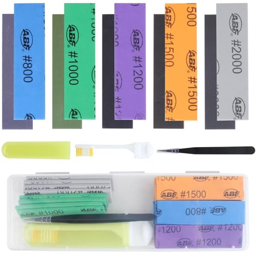 KEWAYO 20 Stück Schleifschwämme Set, Doppelseitiger Schleifschwamm 5×800-2000 Körnung Wasserdichter Schleifschwamm, mit Aufbewahrungsbox/Pinzette/Bürste für Holz, Plastik, 3D