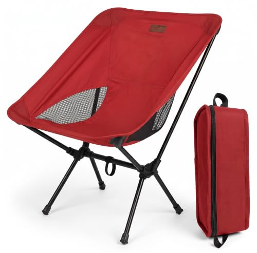 HomlyPro Folding Camping Chair, Pack of 1 - Compact & Lightweight Outdoor Chair for Adults, Comfortable Sitting, Ideal for Garden, Beach, Picnic, and Adventures (Red)