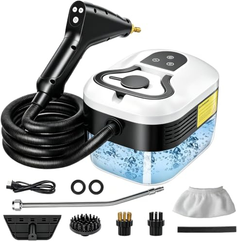 2500W Limpiador a Vapor Portátil, 4.5Bar Vaporeta Limpieza Hogar Potente, 6 Velocidades Ajustables, Calentamiento Rápido en 15s, Depósito de 1200ML, Vaporeta de Mano para Cocina, Ventanas, Pisos, Auto
