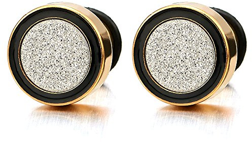 2 Oro Negro Enchufe Falso Fake Plug, Pendientes de Hombre Mujer, Aretes, Acero Inoxidable, 12MM