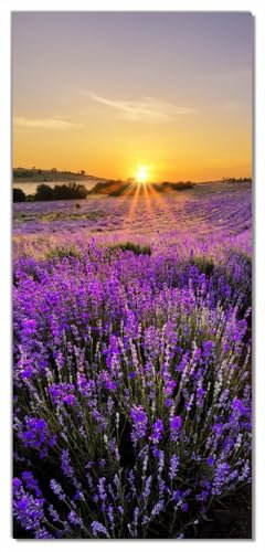 Wallario Selbstklebende Türtapete mit Schutzlaminat Sonnenuntergang über dem Lavendel - Türposter 93 x 205 cm Abwischbar, rückstandsfrei zu entfernen