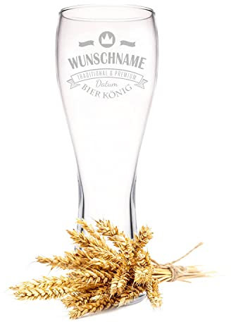 Leonardo Weizenglas mit Gravur - Bierkönig - Personalisiert Namen & Geburtsjahr - Geschenk für Papa auch als Vatertagsgeschenk 0,5l Bierglas Weizenbierglas als Geburtstagsgeschenk für Männer