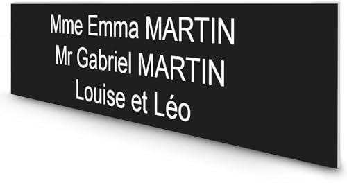 DECOHO - Étiquette Nom Personnalisable boîte aux Lettres Plastique bi-Couche Noir Lettres Blanches - 100x25x0,8 mm - 3 Lignes Gravure Laser Durable - Noir