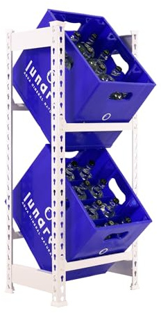 Simon Rack Scaffale per casse di bevande, Ripiano per 2 cassette, 1000x400x300 mm, Ripiano per casse di bevande in metallo, Blanc - Simonbottle