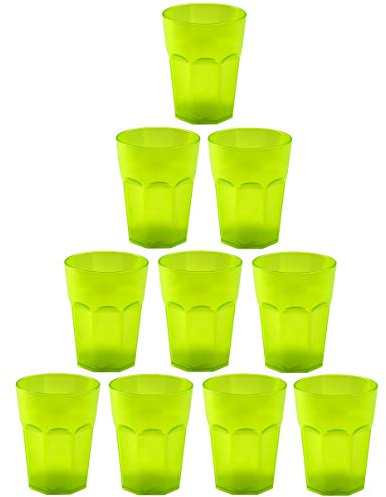 Engelland - 10 x Plastikbecher, Trinkbecher, Grün, Cocktailbecher, 250 ml, mit Eichstrich, stapelbar, Mehrweg, Kunststoff, Frostoptik, wiederverwendbar, Party-Becher, Trink-Glas