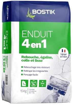 Bostik Enduit Multi Usage Poudre 4 en 1 - Sac de 15kg | Rebouche - Egalise - Lisse et Colle - Blanc