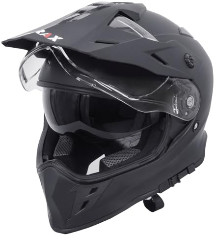 Zorax ZOR-X327 Double Visor Motocross Helmet - Matt Black XS (53-54cm) | Unisex Adult Dual Sport MX Quad ATV Enduro Crash Dirt Bike Helmet ECE 22.06 Certified