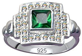 RING/Echt Silber 925 mit Zirkonia/Art Deco Design/Steinfarbe: klar weiss grün/modern cool trendy hip/Online Shop Schmuck kaufen / 59081
