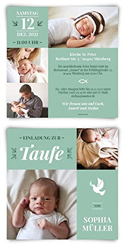 30 x Einladungskarten zur Taufe - Text und Foto einfach individuell selbst gestalten quadratische Karten für Mädchen oder Jungen - Vier Felder