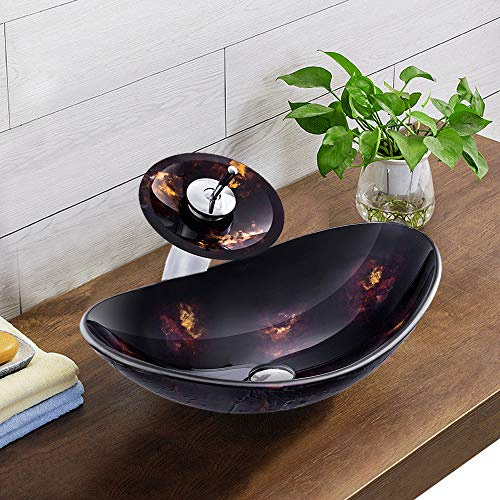 HomeLava Mini Waschbecken Aufsatzwaschbecken Waschtisch 42cm aus Gehärtetes Glas Aufsatzbecken Aufsatzwaschbecken Waschschale Spülbecken Becken inkl. Ablaufgarnitur