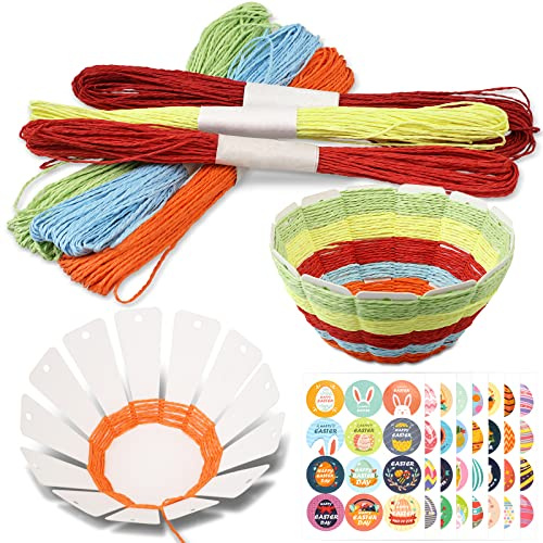 Yumcute 6 Osterkörbchen und Bunte Seile, DIY Ostern Korbflechten Bastelsets, Kit, Osterkörbe zum Befüllen, Dekoration für Kinder Basteln Geschenkidee (20M)