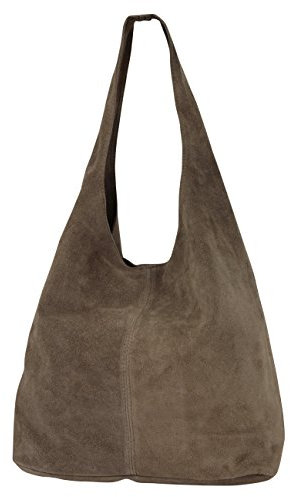 AmbraModa WLX88 - Damen Wildleder Handtasche Schultertasche Beuteltasche (Taupe)