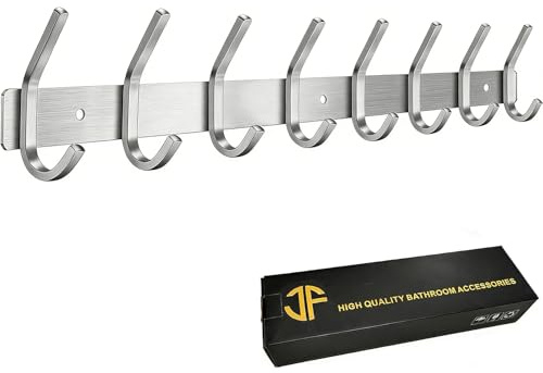 JOLY FANG Hakenleiste Rostfrei Edelstahl Garderobenhaken Gebürstete Kleiderhaken Wand Garderobenleiste für Schlafzimmer Bad Küche (Silber, 8 Haken)