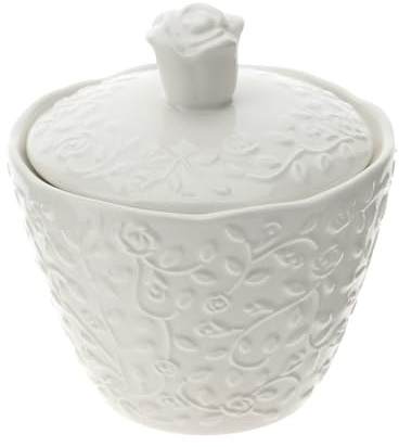 Hervit Contenitore in Porcellana Romance con Rilievo Roselline con Coperchio - Scatola Regalo - Zuccheriera, Alimenti, Bomboniera, Regalo, Cucina - Ø12xh12,6cm