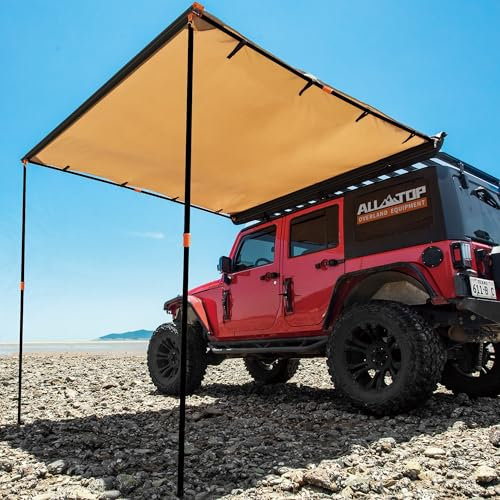 ALL-TOP Vehicle Awning 4.6'x8.2' Rooftop Pull-Out Retractable 4x4 Weather-Proof UV50+ Side Awning for Jeep/SUV/Truck/Van