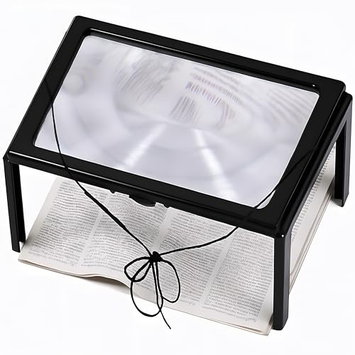 Retoo Loupe de Lecture Lumineuse A4 avec grossissement x3 et lumière - Loupe de Lecture Lumineuse avec 4 LED - Microscope de Poche avec Support Pliable - pour Livres, Personnes âgées, bijoutiers