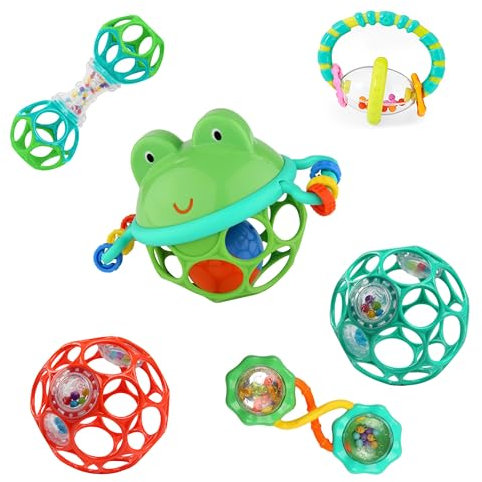 Bright Starts, Little Shakers 6 Stück Geschenk-Set - BPA-freie, leicht zu greifende Baby-Rasseln und Beißringe, Unisex, Neugeborene+