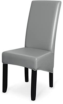 GUYIRT Stretch wasserdicht Stuhlbezug FüR EsszimmerstüHle PU-Leder SesselüBerwurf Universal Sesselhusse Großer Esszimmerstuhl, 2er-Set -grau