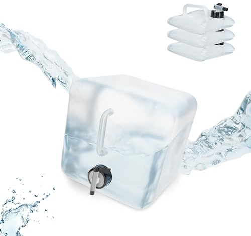 Relaxdays Tanica da Campeggio Pieghevole, in Set da 4, con Rubinetto, Plastica Senza BPA, 5 Litri, Trasparente Nero