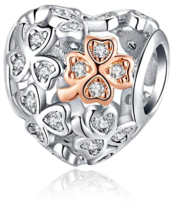 Alstiva Tiere Hase Vierblättriges Kleeblatt 925 Sterling Silber 5A Zirkonia Charm Anhänger für Armband Charm Bead Pendant für Europäische Armbänder Halsketten Schmuck Geschenk für Damen